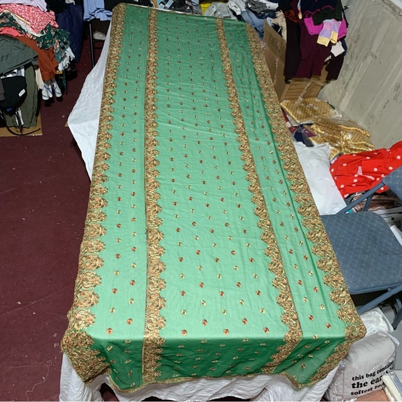Set of 3 Vintage Embroidered Dupattas, Shades of Green with lots of bling, GUC - Picture 12 of 16